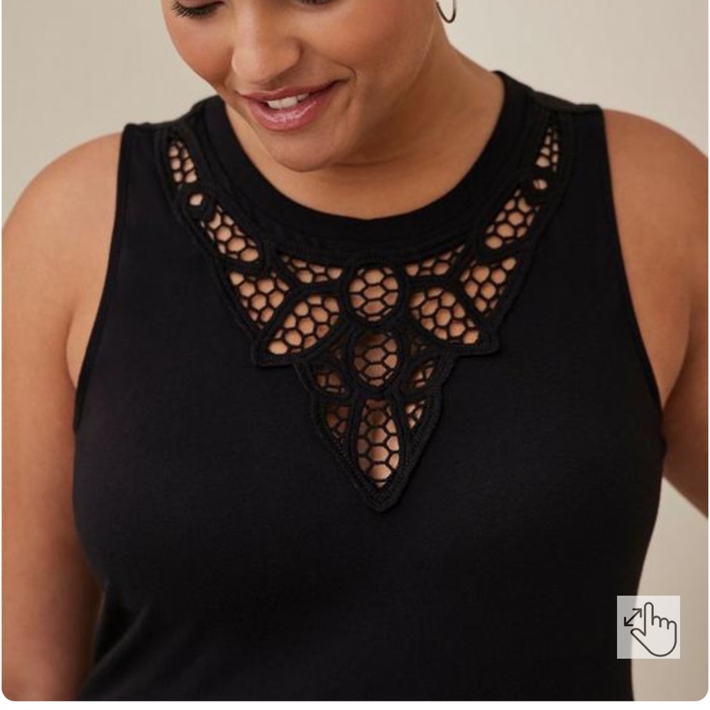 Torrid Cotton Modal Jersey Crew Neck Crochet Inset Tank
